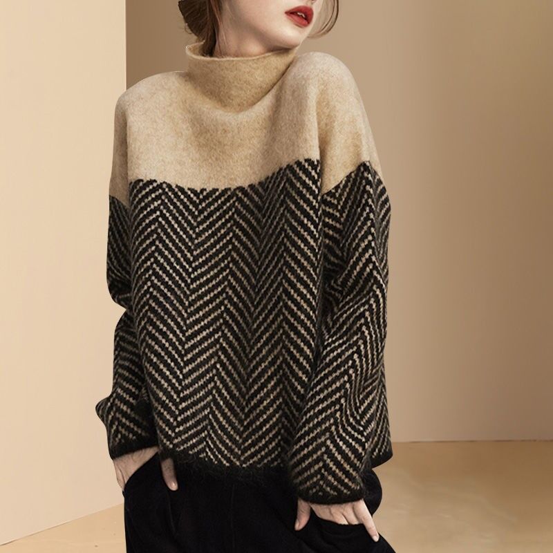 Warmer Damenpullover mit Kontrastdesign | Colosy