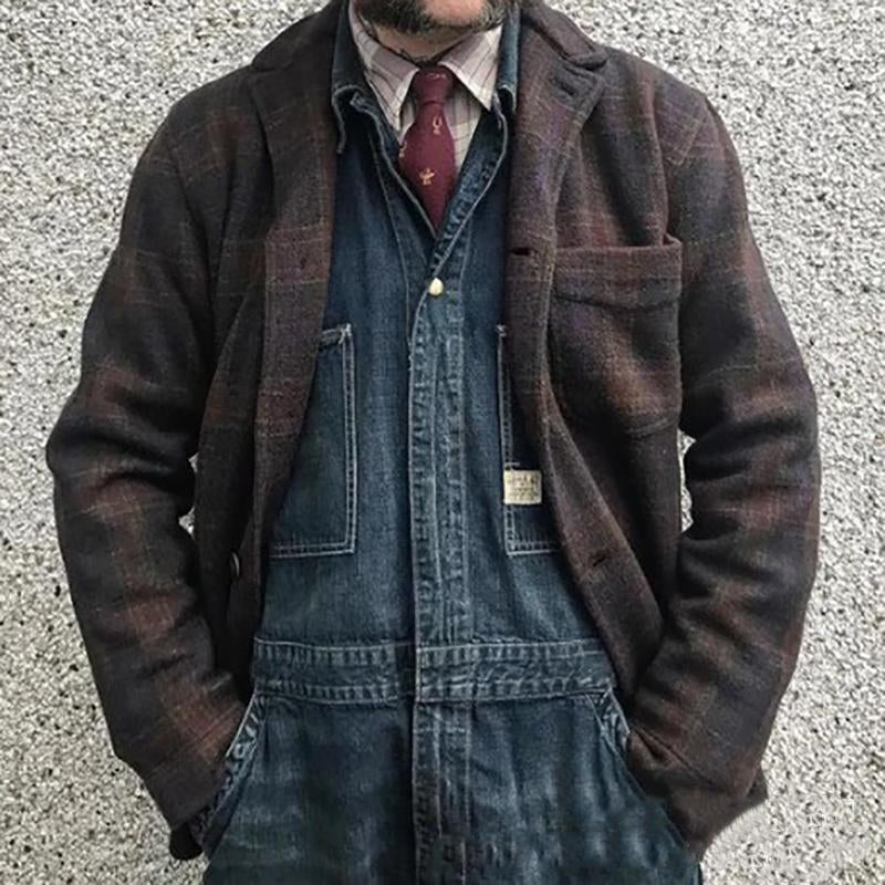 Lockere Retro-Herrenjacke mit Karomuster und Revers | Colosy