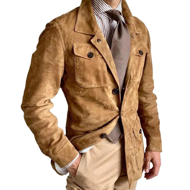 Vintage-Wildlederjacke für Herren mit Revers und mehreren Taschen | Colosy
