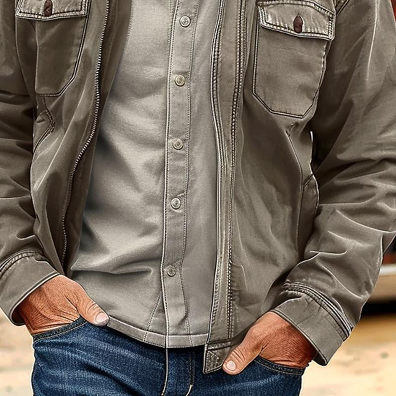 Vintage-Canvasjacke für Herren mit Reißverschluss und Used-Look | Colosy