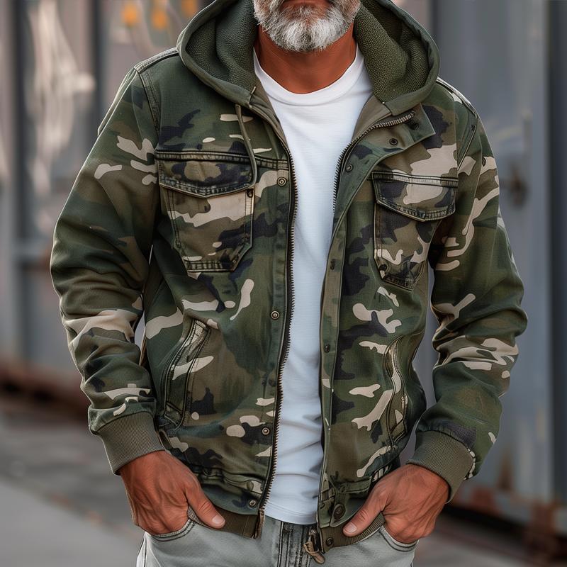 Camouflage-Cargo-Jacke mit Reißverschluss für Herren | Colosy