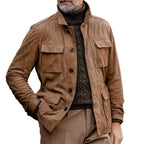 Vintage-Wildlederjacke für Herren mit Revers und mehreren Taschen | Colosy