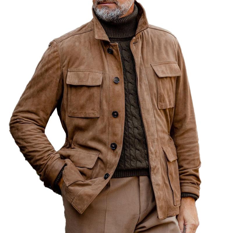 Vintage-Wildlederjacke für Herren mit Revers und mehreren Taschen | Colosy