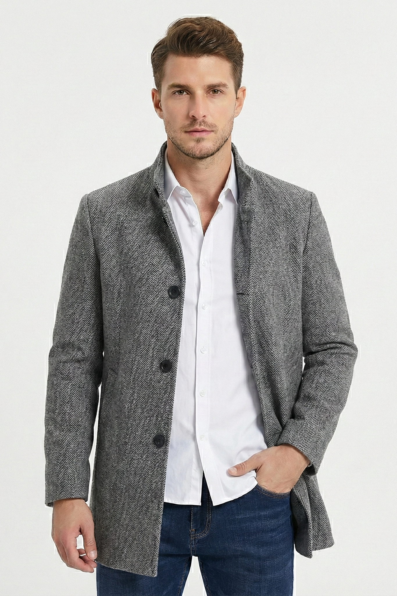 Lange Herrenjacke mit Knopfleiste | Colosy