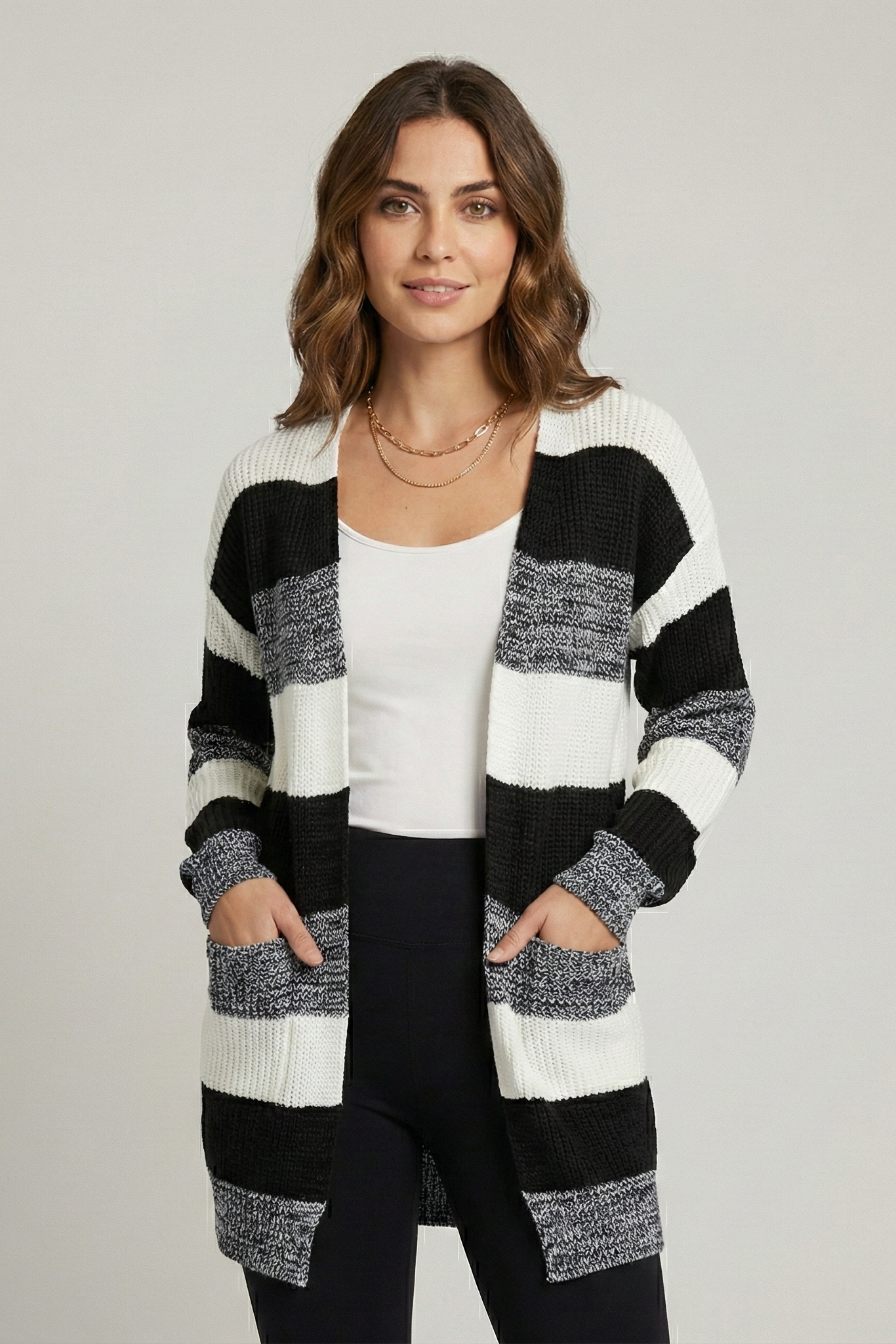 Langer Patchwork-Strickpullover für Damen | Colosy