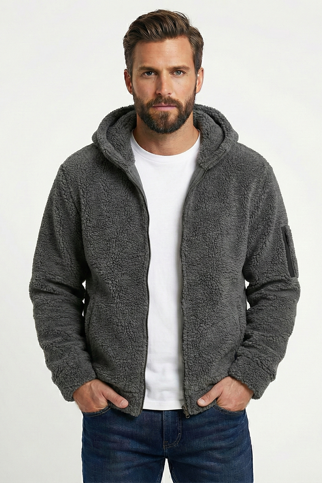 Paul Double-Fleece-Jacke mit Kapuze | Colosy