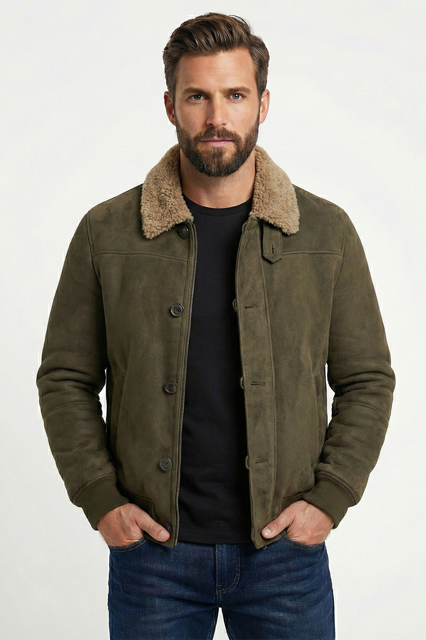 Vintage-Wildlederjacke für Herren in Unifarbe | Colosy