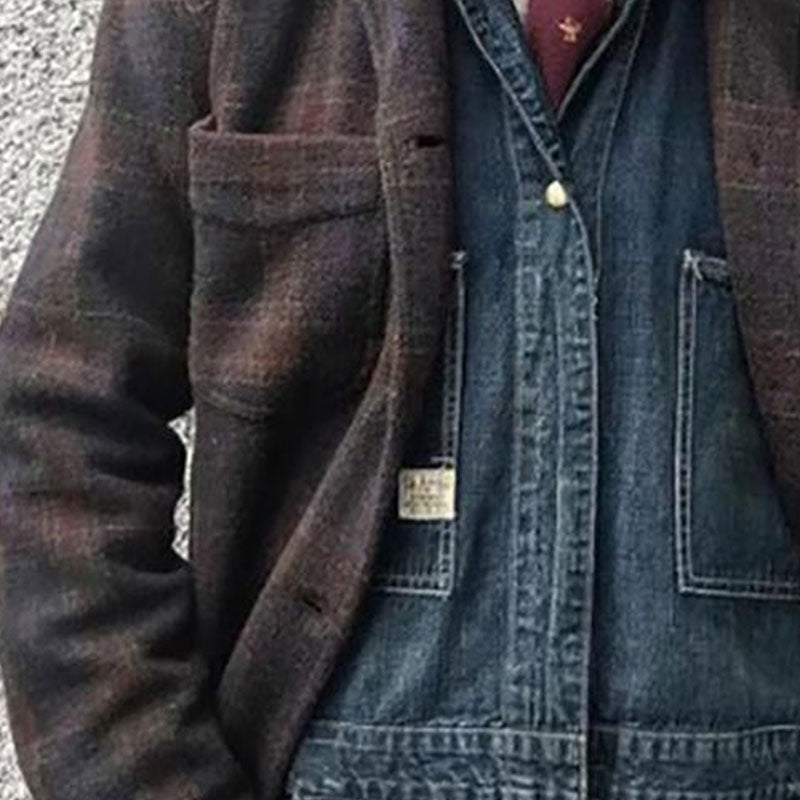 Lockere Retro-Herrenjacke mit Karomuster und Revers | Colosy