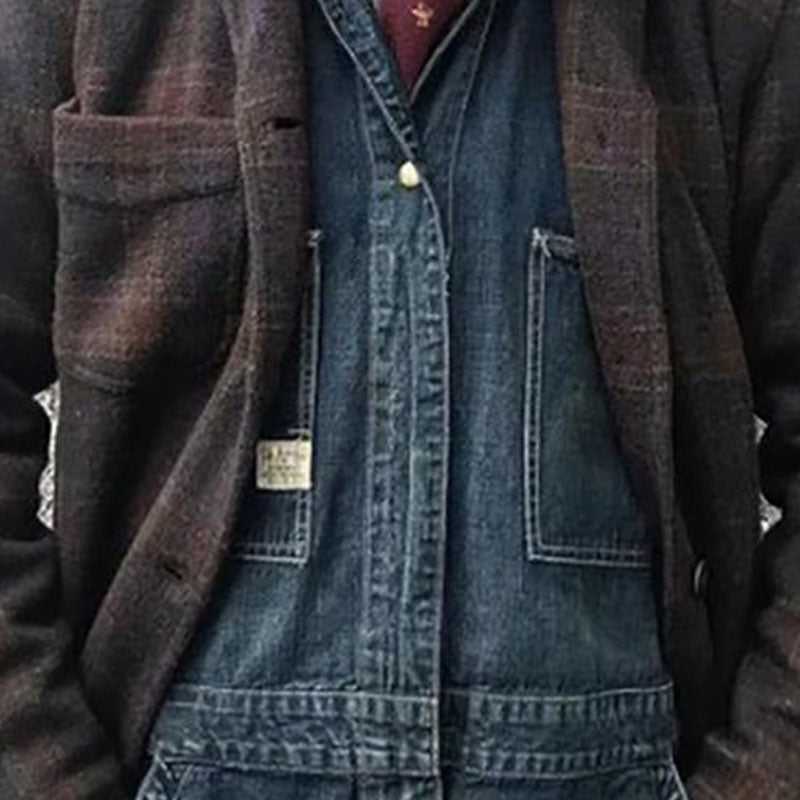 Lockere Retro-Herrenjacke mit Karomuster und Revers | Colosy