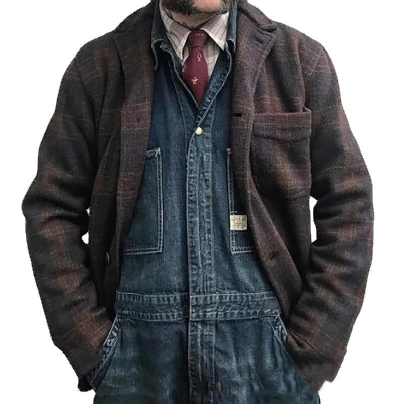 Lockere Retro-Herrenjacke mit Karomuster und Revers | Colosy